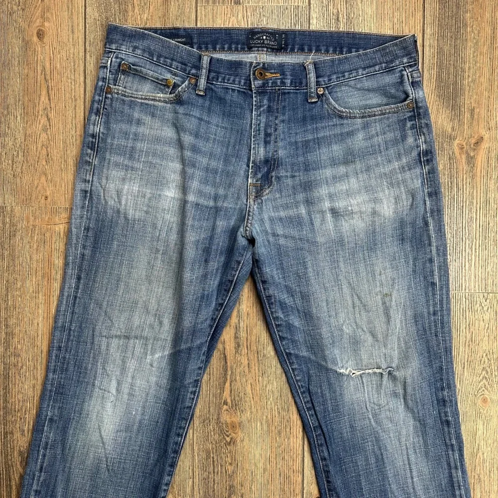 Lucky Brand 361 Vintage Straight Mens Jeans 36x34 Blue Distressed Denim Pants